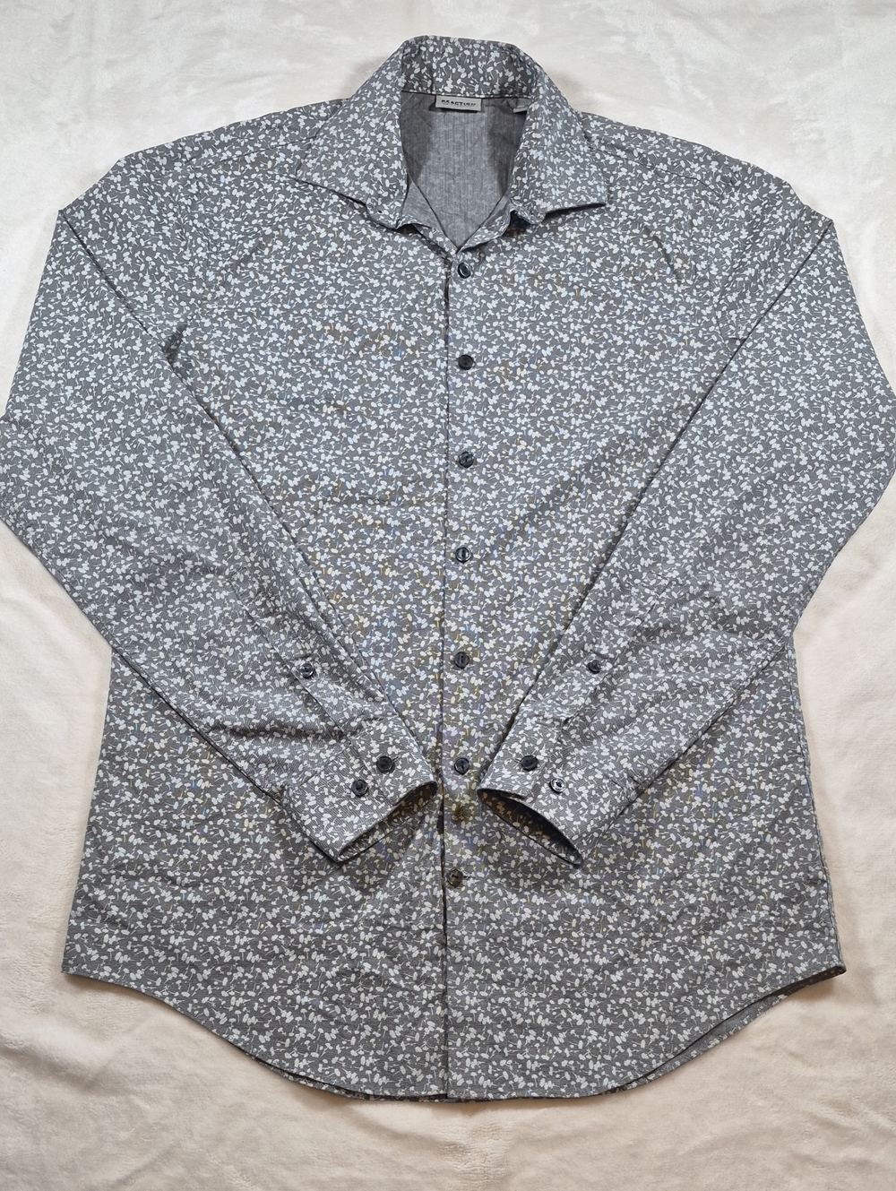 Kenneth Cole Gray Micro-Flower Long-Sleeve Dress Shirt